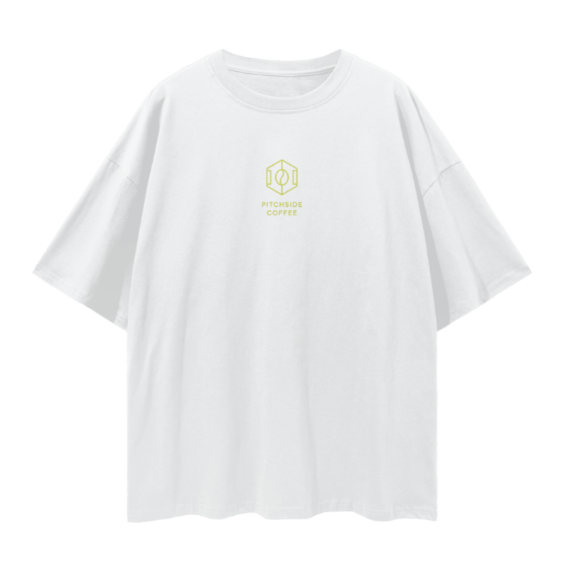 White Drop-Shoulder Hexagon Field Logo Tee