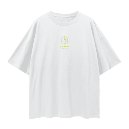 White Drop-Shoulder Hexagon Field Logo Tee