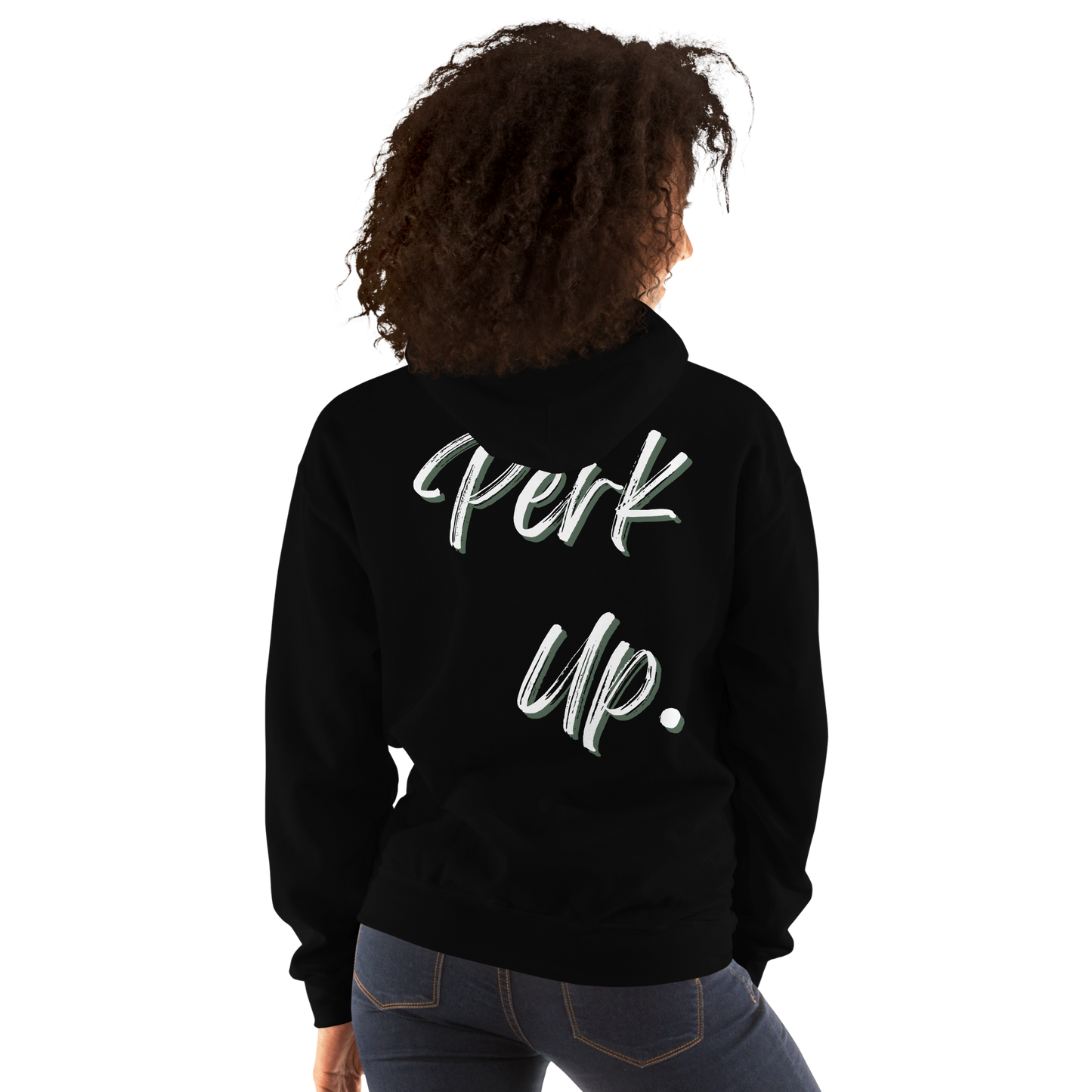 Perk Up! Embroidered Black Unisex Hoodie