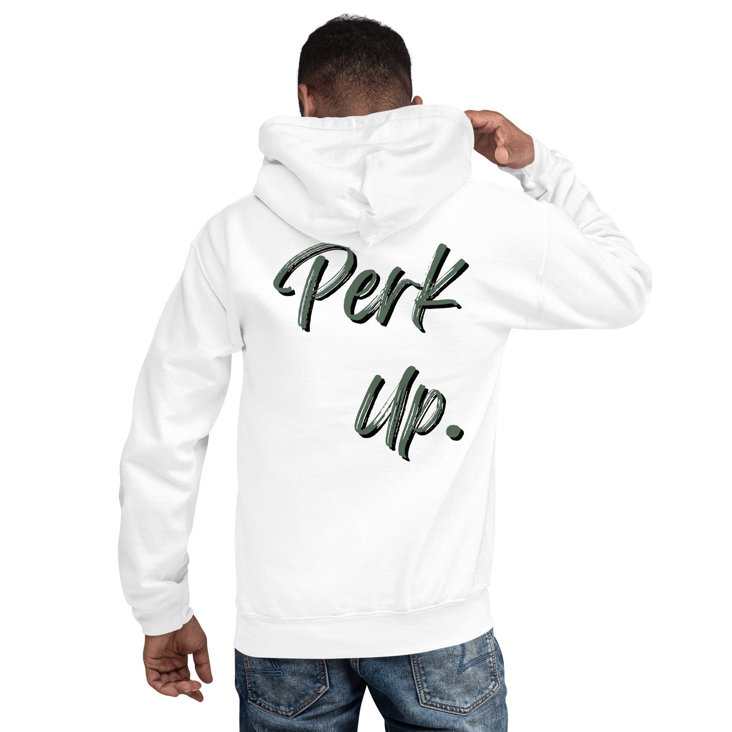 Perk Up! Embroidered White Unisex Hoodie