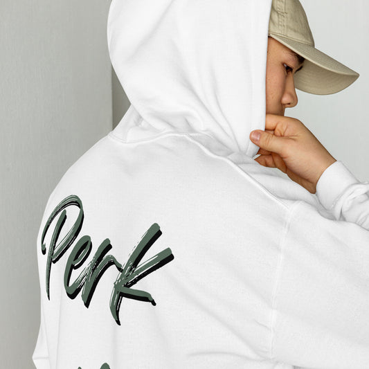 Perk Up! Embroidered White Unisex Hoodie