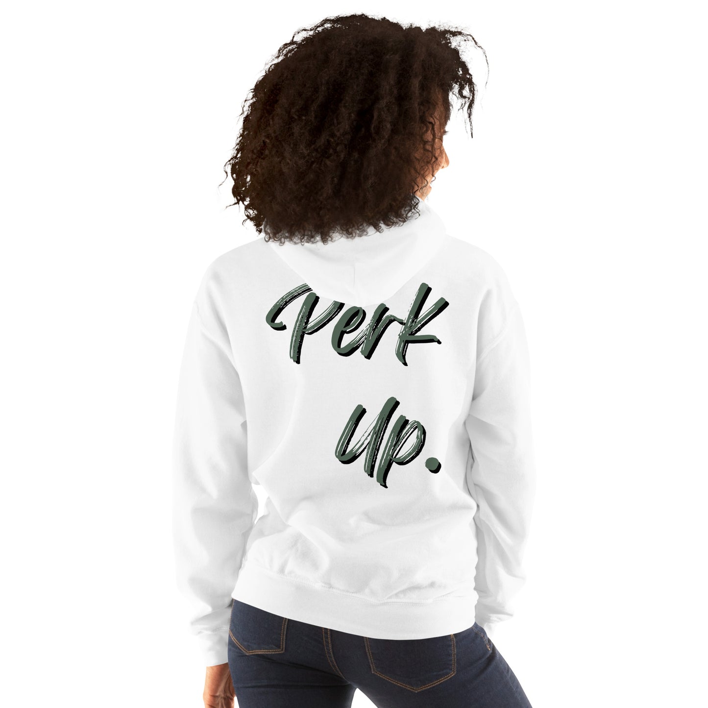 Perk Up! Embroidered White Unisex Hoodie